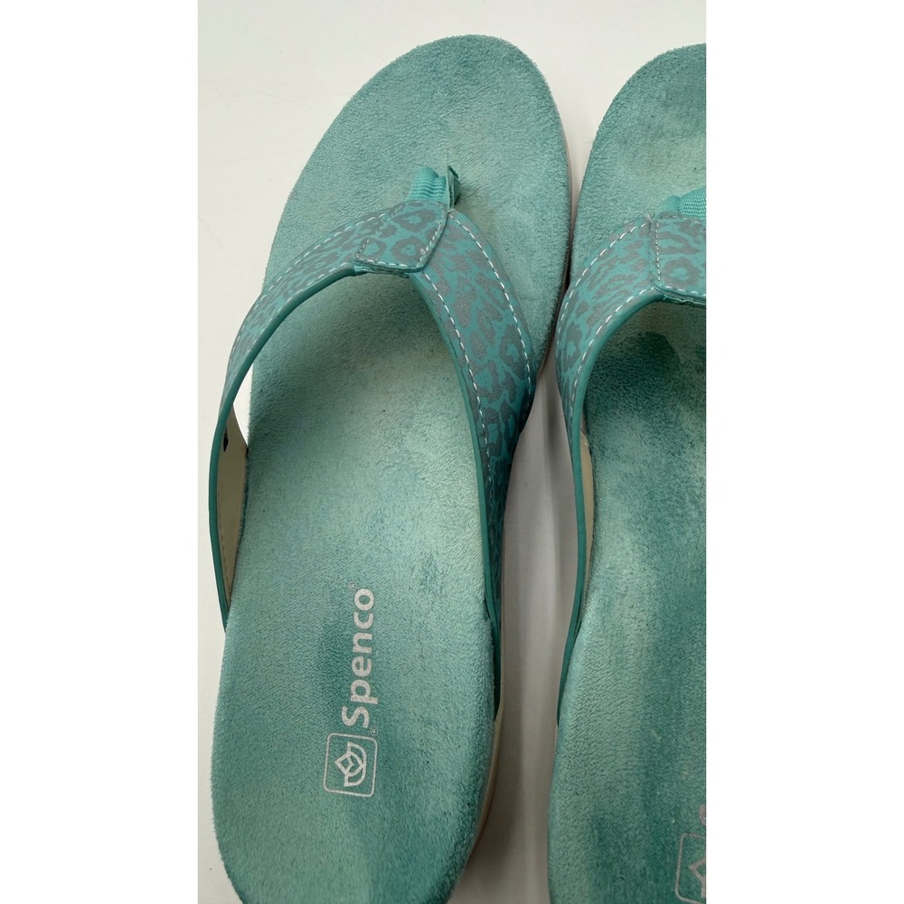 Spenco Womens Aqua Blue Leopard Print Orthotic Thong Sandals Flip Flops Size 8.5 - Picture 4 of 8